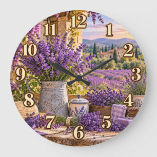 Horloge de jardin de campagne aux champs de lavand