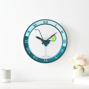 Horloge de la barre Martini turquoise et blanc