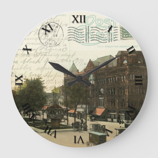 Horloge de la carte postale Piqua Ohio - Carré du  (Recto)