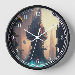 Horloge de la ville futuriste de science-fiction