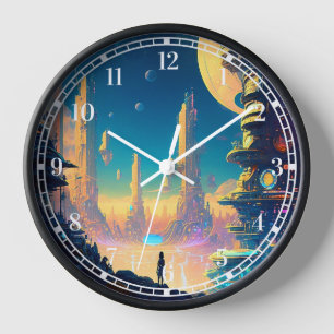 Horloge de la ville futuriste de science-fiction