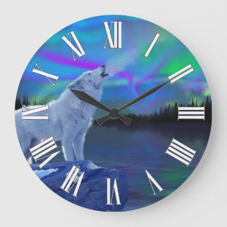 Horloge de l'art faunique hurlant Wolf & Aurora