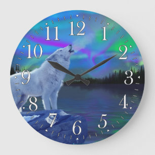Horloge de l'art faunique hurlant Wolf & Aurora