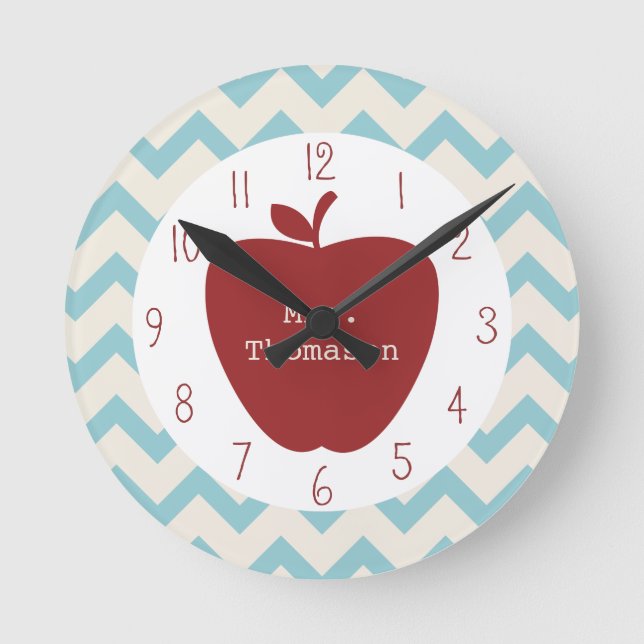 Horloge de l'enseignant Red Apple Aqua Chevron (Recto)