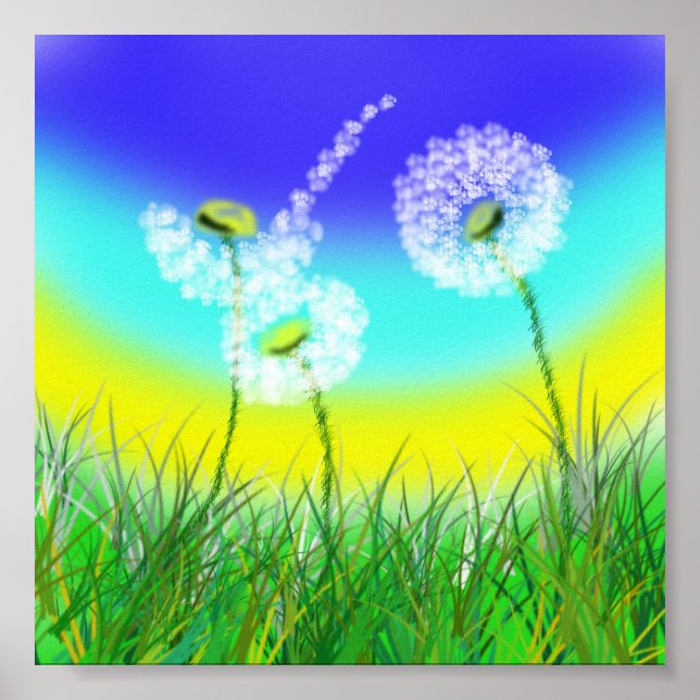 Horloge de l'herbe Dandelion, affiche (Devant)