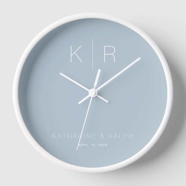 Horloge de mariage à monogramme bleu poussiéreux S (Recto)
