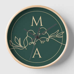 Horloge de Mariage personnalisé Gold Green