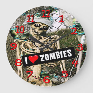 Horloge de mur squelettique de zombis d'amour de