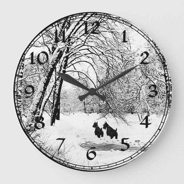 Horloge de neige d'hiver Scottish Terrier (Recto)