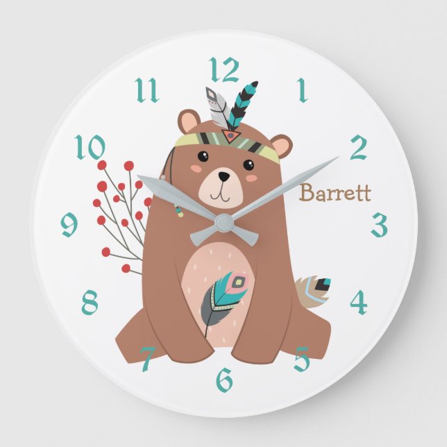 Horloge de nurserie personnalisée avec un ours tri (Recto)