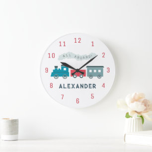 Horloge de nurserie Train à Vapeur Bleu pour garço