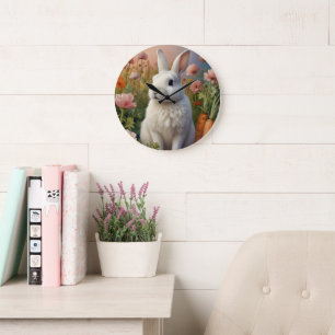 Horloge de patchs de lapin et de carottes en fleur