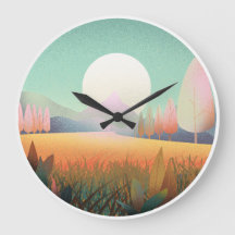 Horloge de paysage montagneux bohème pastel