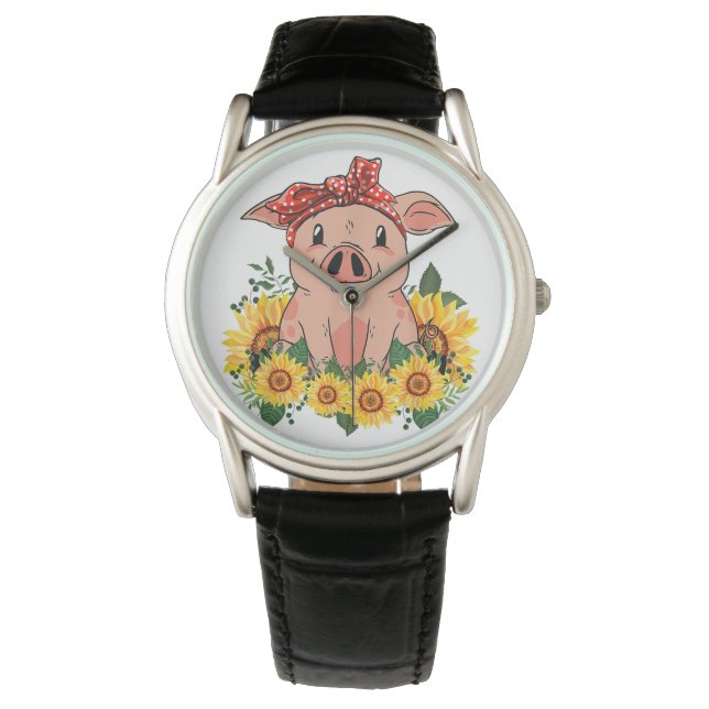 Horloge de porc Art mignon Pig Cadeaux Montre (devant)