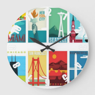 Horloge de voyage colorée de Miami San Francisco
