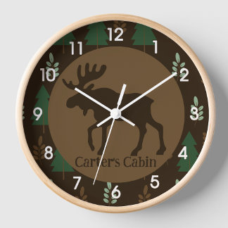 Horloge Décor Cabine moose rustique en bois