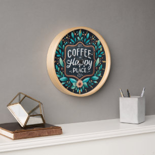 Horloge Décor de café - Mèmes de café Mur de tableau noir