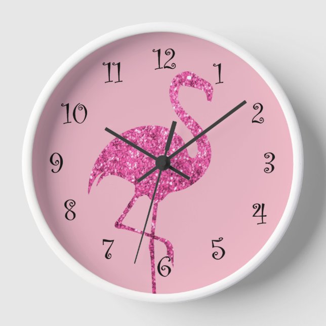 Horloge Décor De Flamant rose Rose Glitzy (Recto)