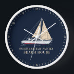 Horloge Décor de la plage de bateau à voile marin<br><div class="desc">Le thème nautique familial design avec voilier, et la typographie moderne qui fait une maison de plage parfaite ou faire semblant de décoration cabine Découvrez les autres articles correspondants comme tee - shirts pour le reste de la famille - maman, papa, frère, soeur, et cousin. Accessoires nautiques, y compris les...</div>