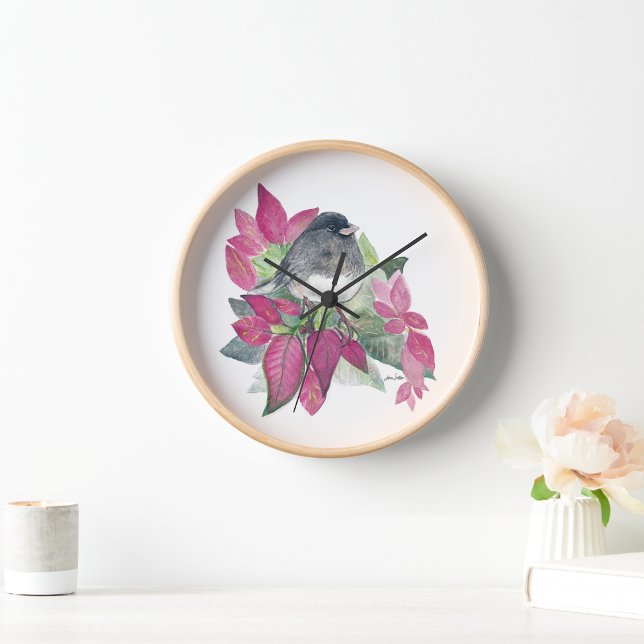 Horloge Décor du mur d'aquarelle Junco Bird (Junco Bird Watercolor Wall Décor Clock From Jenn's Emporium.)