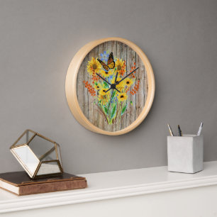 Horloge Décor Fleur sauvage rustique