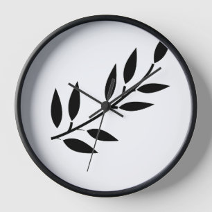 Horloge Décor noir blanc minimaliste Motif feuille simple