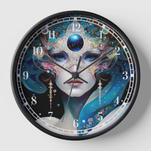 Horloge Déesse masquée cosmique Queen Imaginaire Art