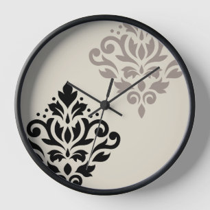 Horloge Défiler Damask Art I Black Taupe Crème