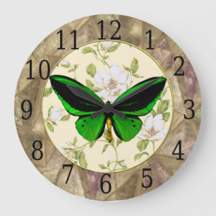 Horloge Des Fleurs De Papillon Vert Et De Dogwood