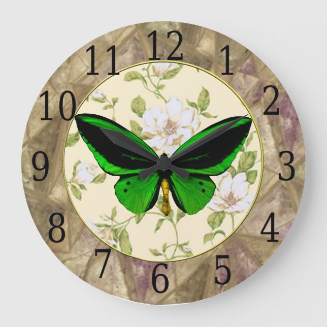 Horloge Des Fleurs De Papillon Vert Et De Dogwood (Recto)