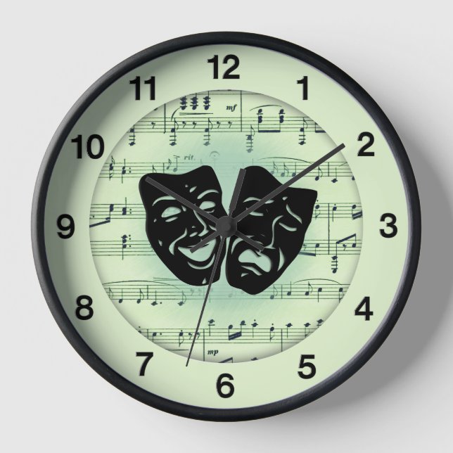 Horloge des masques de musique verte et de théâtre (Recto)