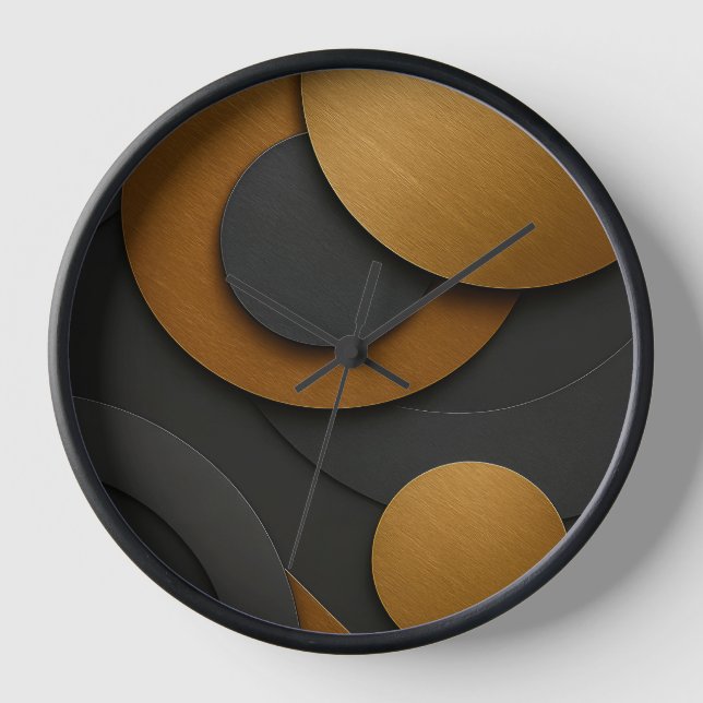 Horloge Design abstrait géométrique noir et or de luxe (Recto)