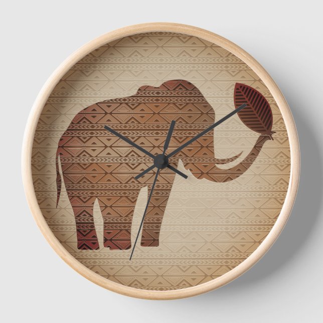 Horloge Design d'art tribal des éléphants (Recto)