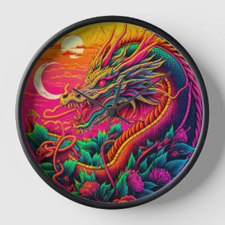Horloge Design de néon coloré de dragon chinois