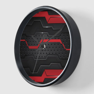 Horloge Design géométrique métallique noir et rouge 2