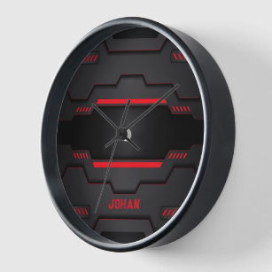 Horloge Design métallique noir et rouge