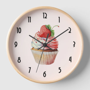 Horloge Dessert sucré à la fraise Cupcake