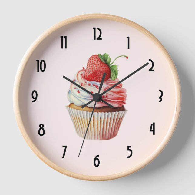 Horloge Dessert sucré à la fraise Cupcake (Recto)