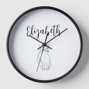 Horloge Dessin de chat Dessin noir blanc Winking Kitty