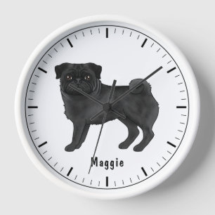 Horloge Dessin de Chien Carlin Noir avec nom