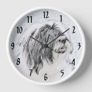 Horloge Dessin de collie à oreilles - Joli art original de