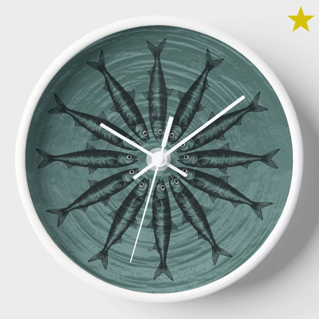 Horloge Dessin de sardine turquoise Dessin Dessin Motif de (Créateur téléchargé)