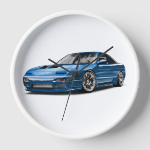 Horloge dessin de voiture bleue 240sx