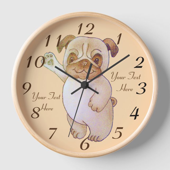 Horloge dessin mignon chien brun carlin chien agitant (Recto)