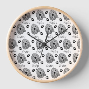 Horloge Dessin personnalisé Goldendoodle Chien