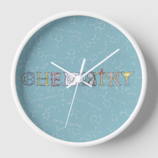 Horloge Diagramme de chimie et typographie bleu