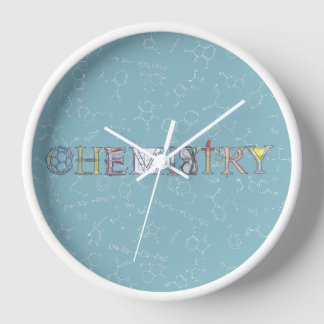 Horloge Diagramme de chimie et typographie bleu