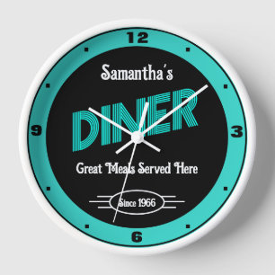 Horloge Diner N'Importe Quel Nom Style Date Rétro Turquois