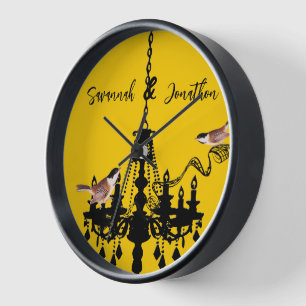 Horloge d'oiseau de lustre jaune personnalisée