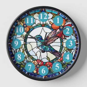 Horloge d'oiseaux en verre de colibri bleu clair